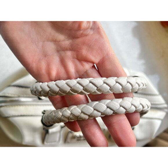 Guess White Leather Perforated Satchel Handbag With Braided Handle 6 tall 10” L - Picture 8 of 16